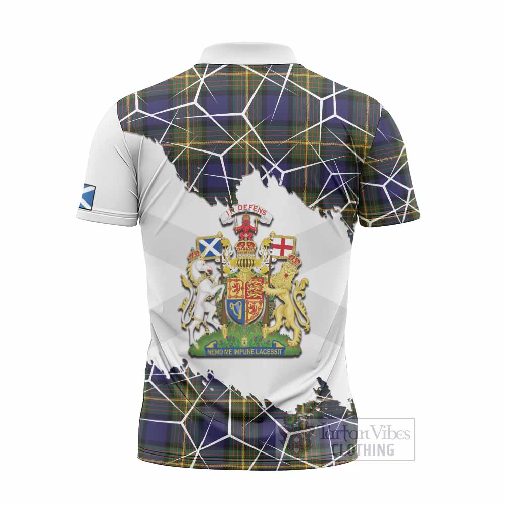 Muir Tartan Zipper Polo Shirt with Family Crest and Lion Rampant Grunge Style