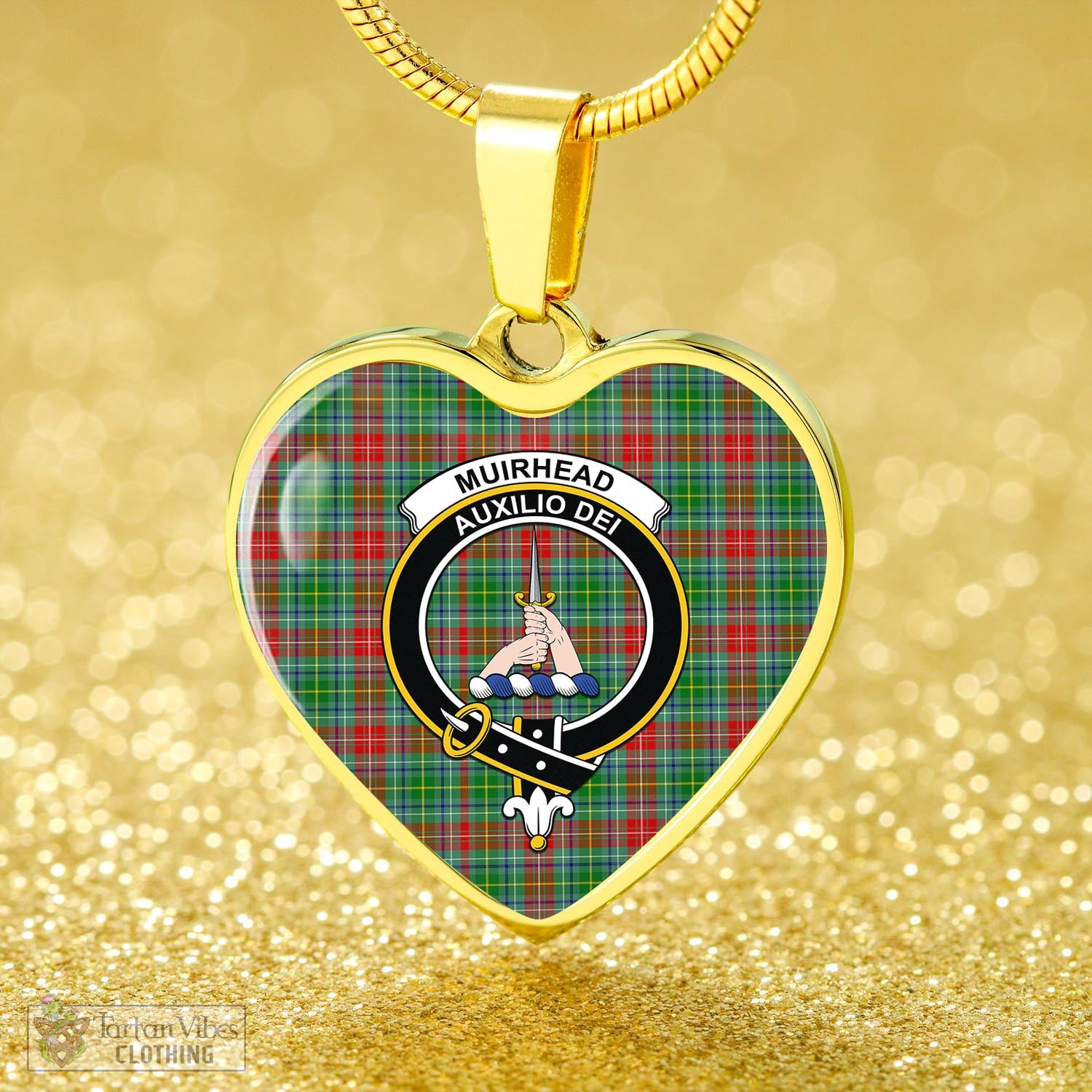 Tartan Vibes Clothing Muirhead Tartan Heart Necklace with Family Crest