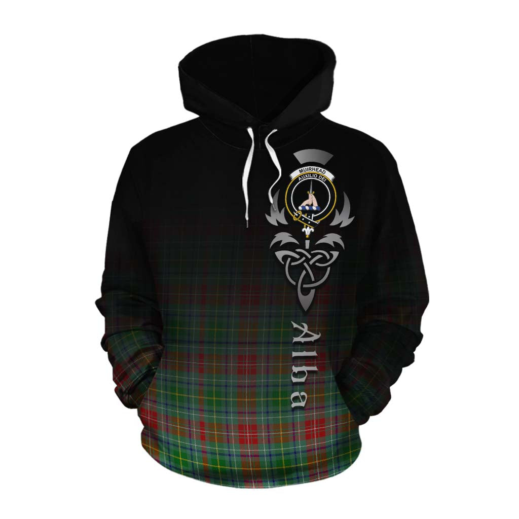 Tartan Vibes Clothing Muirhead Tartan Cotton Hoodie Featuring Alba Gu Brath Family Crest Celtic Inspired