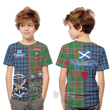 Muirhead Tartan Kid T-Shirt Happy St. Andrew's Day Half Tartan Style Youth XL Size14 - Tartan Vibes Clothing