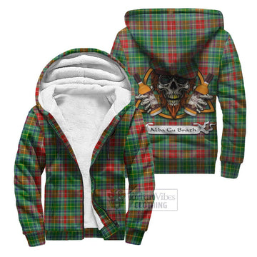 Muirhead Tartan Sherpa Hoodie with Family Crest and Bearded Skull Holding Bottles of Whiskey Unisex S - Tartan Vibes Clothing