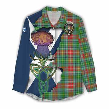 Tartan Vibes Clothing Muirhead Tartan Family Crest Women's Casual Shirt Scottish Thistle Celtic Inspired
