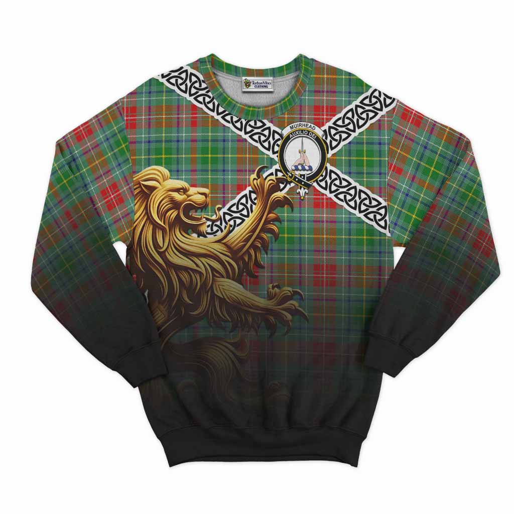 Muirhead Crest Tartan Sweatshirt with Golden Lion Emblem Celtic Style Unisex - Tartan Vibes Clothing