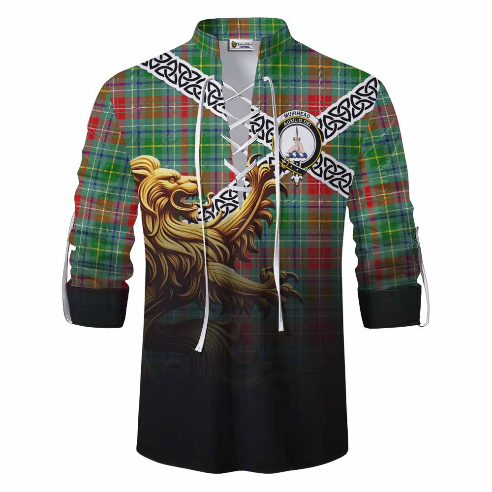 Muirhead Crest Tartan Ghillie Kilt Shirt with Golden Lion Emblem Celtic Style Men - Tartan Vibes Clothing