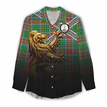 Muirhead Crest Tartan Women's Casual Shirt with Golden Lion Emblem Celtic Style Female - Tartan Vibes Clothing