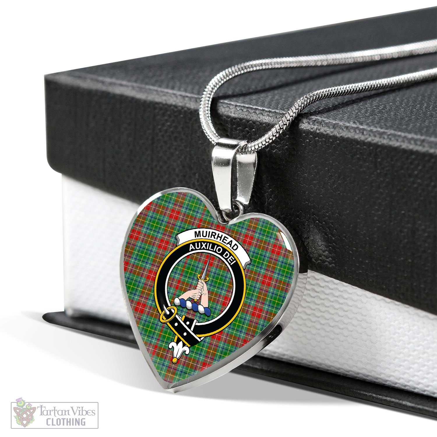 Tartan Vibes Clothing Muirhead Tartan Heart Necklace with Family Crest