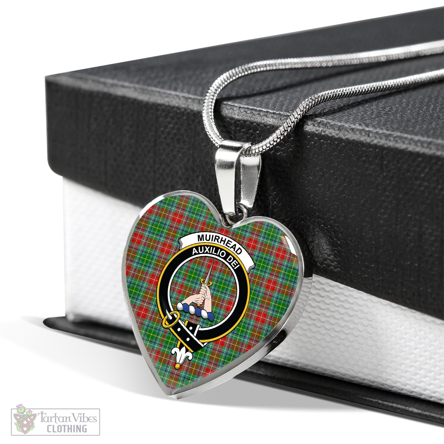 Muirhead Tartan Heart Necklace with Family Crest Luxury Necklace (Silver) No - Tartan Vibes Clothing