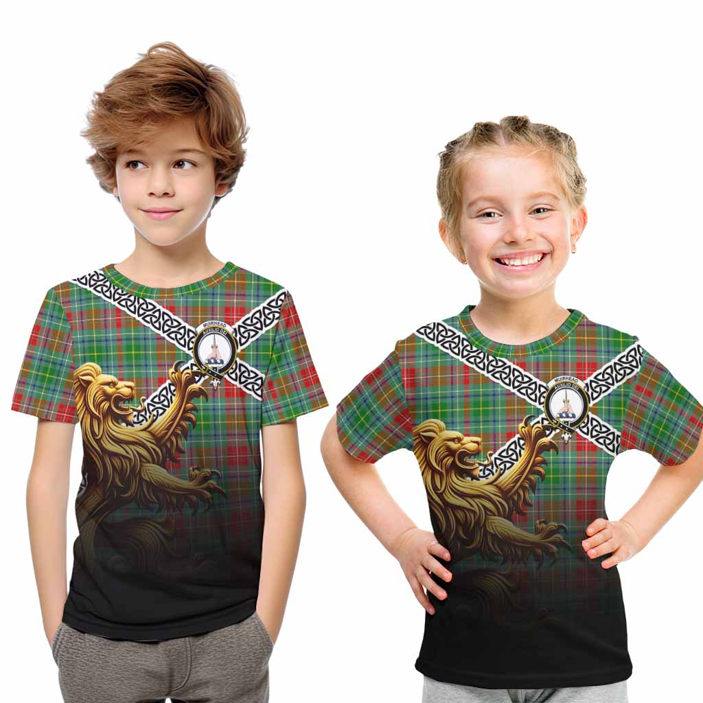 Muirhead Crest Tartan Kid T-Shirt with Golden Lion Emblem Celtic Style Youth XL Size14 - Tartan Vibes Clothing