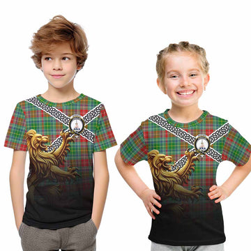 Muirhead Crest Tartan Kid T-Shirt with Golden Lion Emblem Celtic Style Youth XL Size14 - Tartan Vibes Clothing