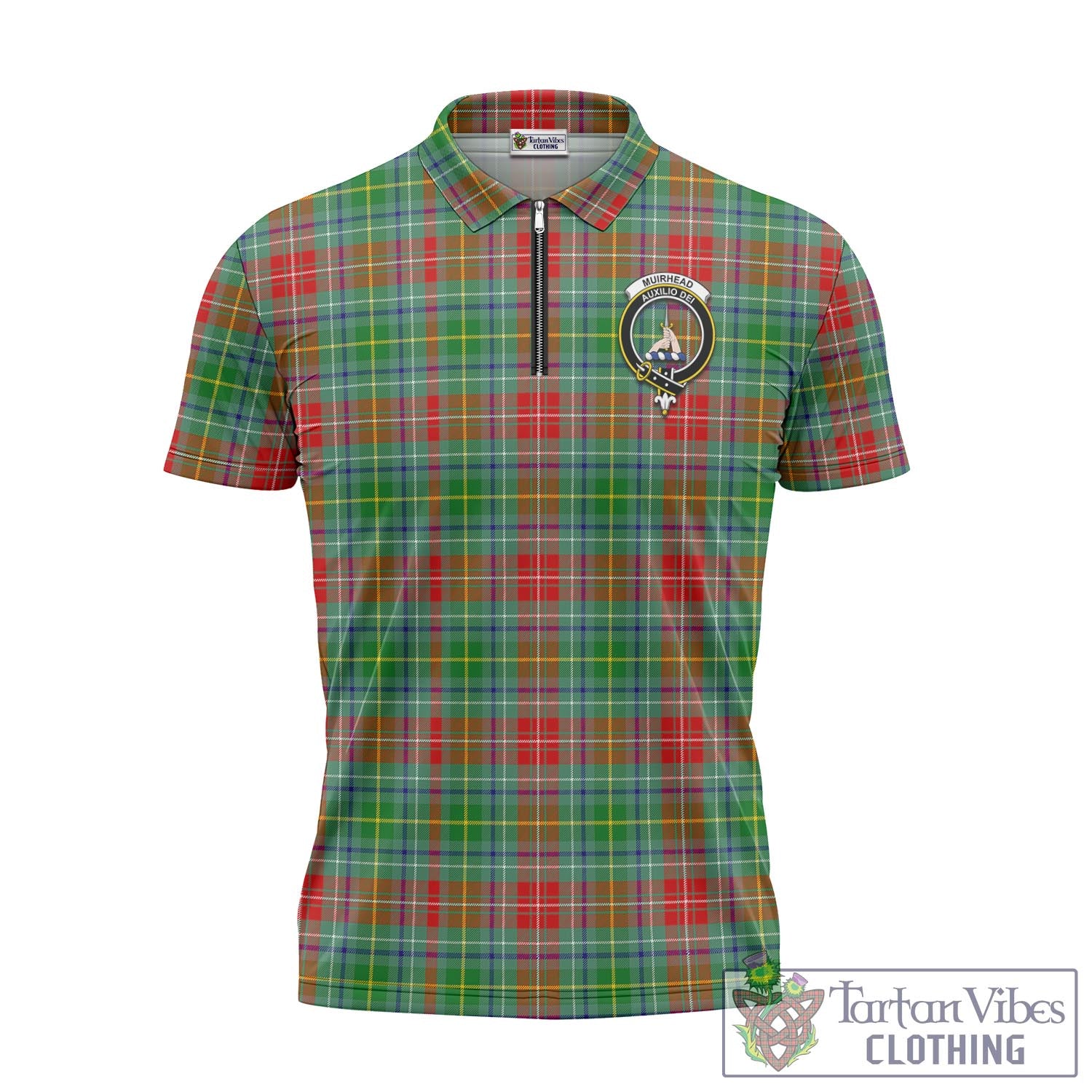 Muirhead Tartan Zipper Polo Shirt with Family Crest Unisex - Tartan Vibes Clothing
