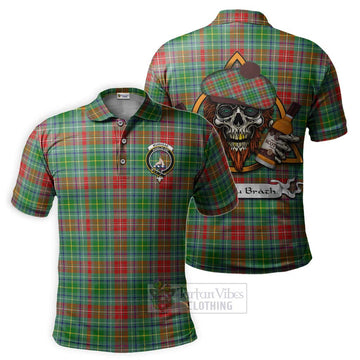 Muirhead Tartan Polo Shirt with Family Crest and Bearded Skull Holding Bottles of Whiskey Kid - Tartan Vibes Clothing