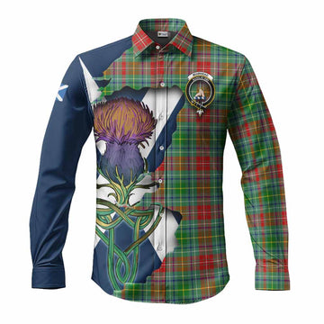 Tartan Vibes Clothing Muirhead Tartan Family Crest Long Sleeve Button Shirt Scottish Thistle Celtic Inspired