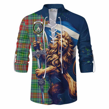 Muirhead Tartan Family Crest Ghillie Kilt Shirt with Scottish Majestic Lion Men - Tartan Vibes Clothing