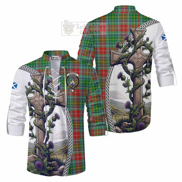 Muirhead Tartan Ghillie Kilt Shirt with Family Crest and St. Andrew's Cross Accented by Thistle Vines Men - Tartan Vibes Clothing