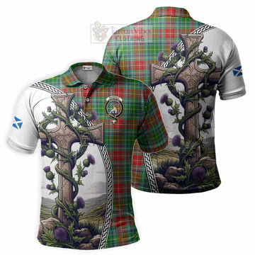 Muirhead Tartan Polo Shirt with Family Crest and St. Andrew's Cross Accented by Thistle Vines Kid - Tartan Vibes Clothing
