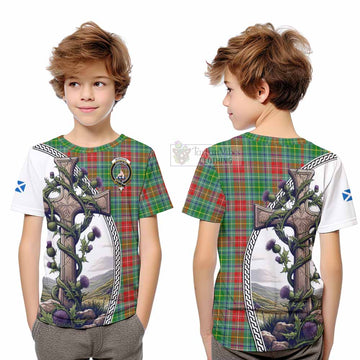 Muirhead Tartan Kid T-Shirt with Family Crest and St. Andrew's Cross Accented by Thistle Vines Youth XL Size14 - Tartan Vibes Clothing