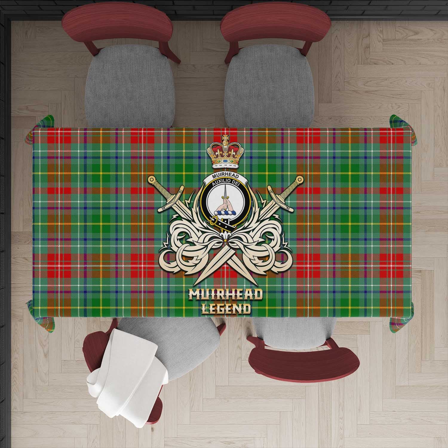 Muirhead Tartan Tablecloth with Clan Crest and the Golden Sword of Courageous Legacy - Tartan Vibes Clothing