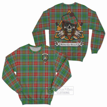 Muirhead Tartan Sweatshirt with Family Crest and Bearded Skull Holding Bottles of Whiskey Unisex - Tartan Vibes Clothing