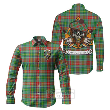 Muirhead Tartan Long Sleeve Button Shirt with Family Crest and Bearded Skull Holding Bottles of Whiskey Men's Shirt S - Tartan Vibes Clothing