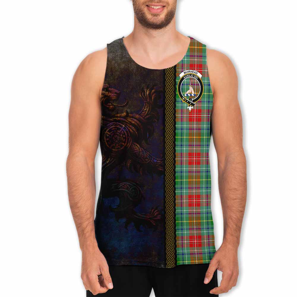 Tartan Vibes Clothing Muirhead Tartan Family Crest Men's Tank Top Alba Gu Brath Be Brave Lion Ancient Style