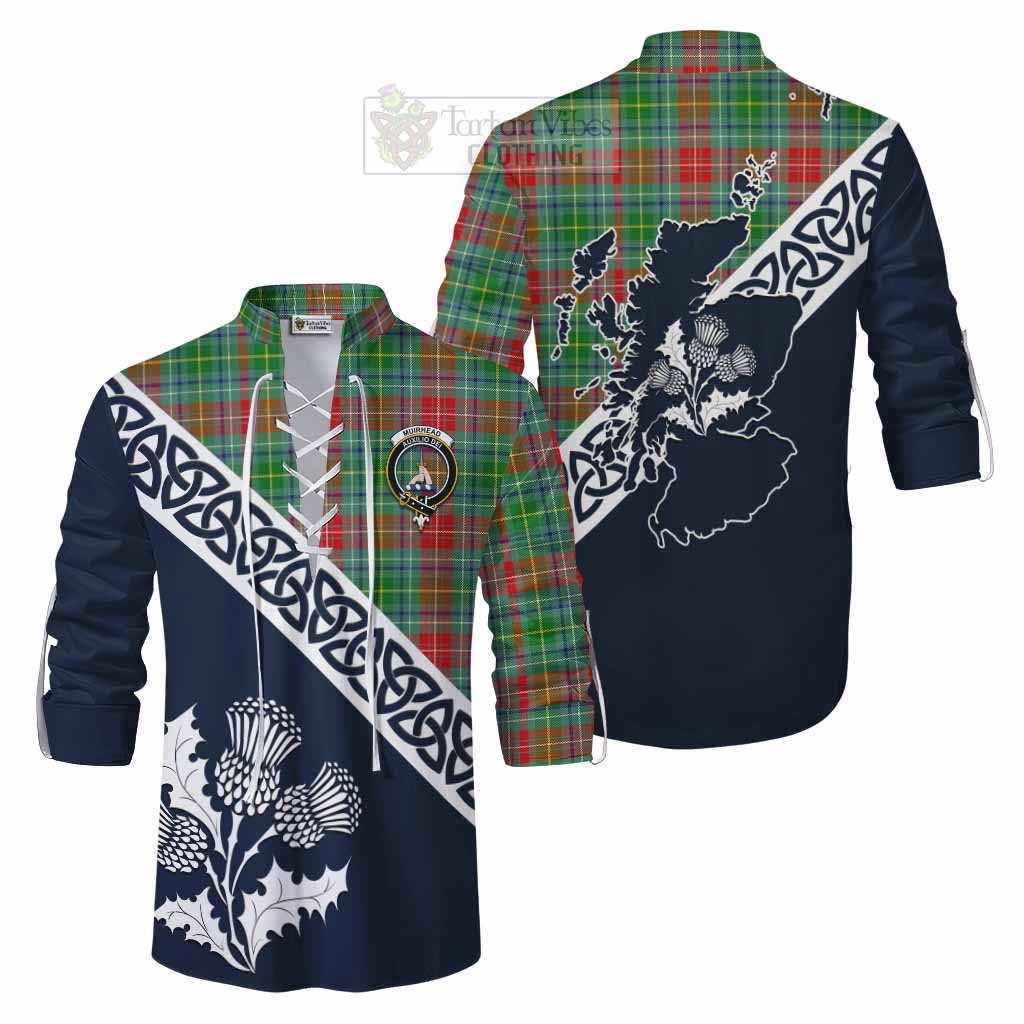 Muirhead Tartan Ghillie Kilt Shirt Featuring Thistle and Scotland Map Men - Tartan Vibes Clothing