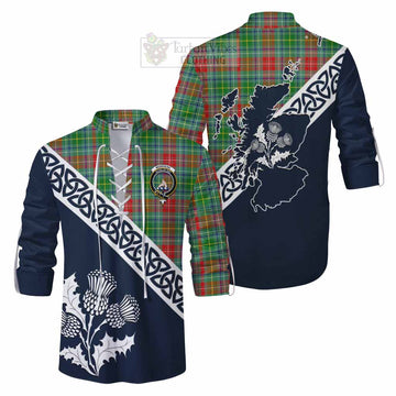 Muirhead Tartan Ghillie Kilt Shirt Featuring Thistle and Scotland Map Men - Tartan Vibes Clothing