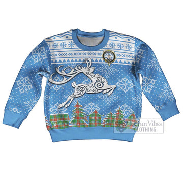Muirhead Clan Christmas Kid Ugly Sweater with Tartan and Celtic Reindeer Style Kid - Tartan Vibes Clothing