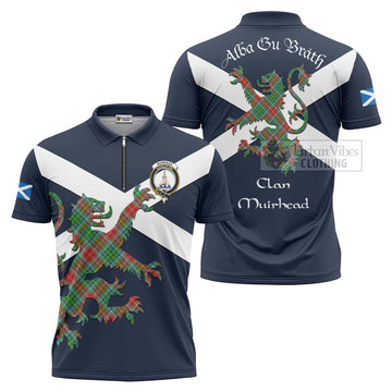 Muirhead Tartan Lion Rampant Zipper Polo Shirt Proudly Display Your Heritage with Alba Gu Brath and Clan Name Unisex - Tartan Vibes Clothing