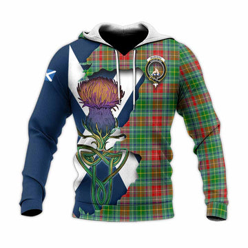Tartan Vibes Clothing Muirhead Tartan Family Crest Knitted Hoodie Scottish Thistle Celtic Inspired
