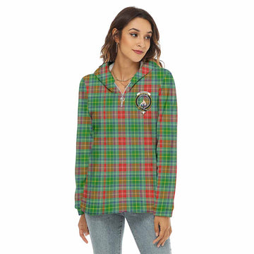 Tartan Vibes Clothing Muirhead Tartan Crest Women's Borg  Half Zip Fleece Hoodie