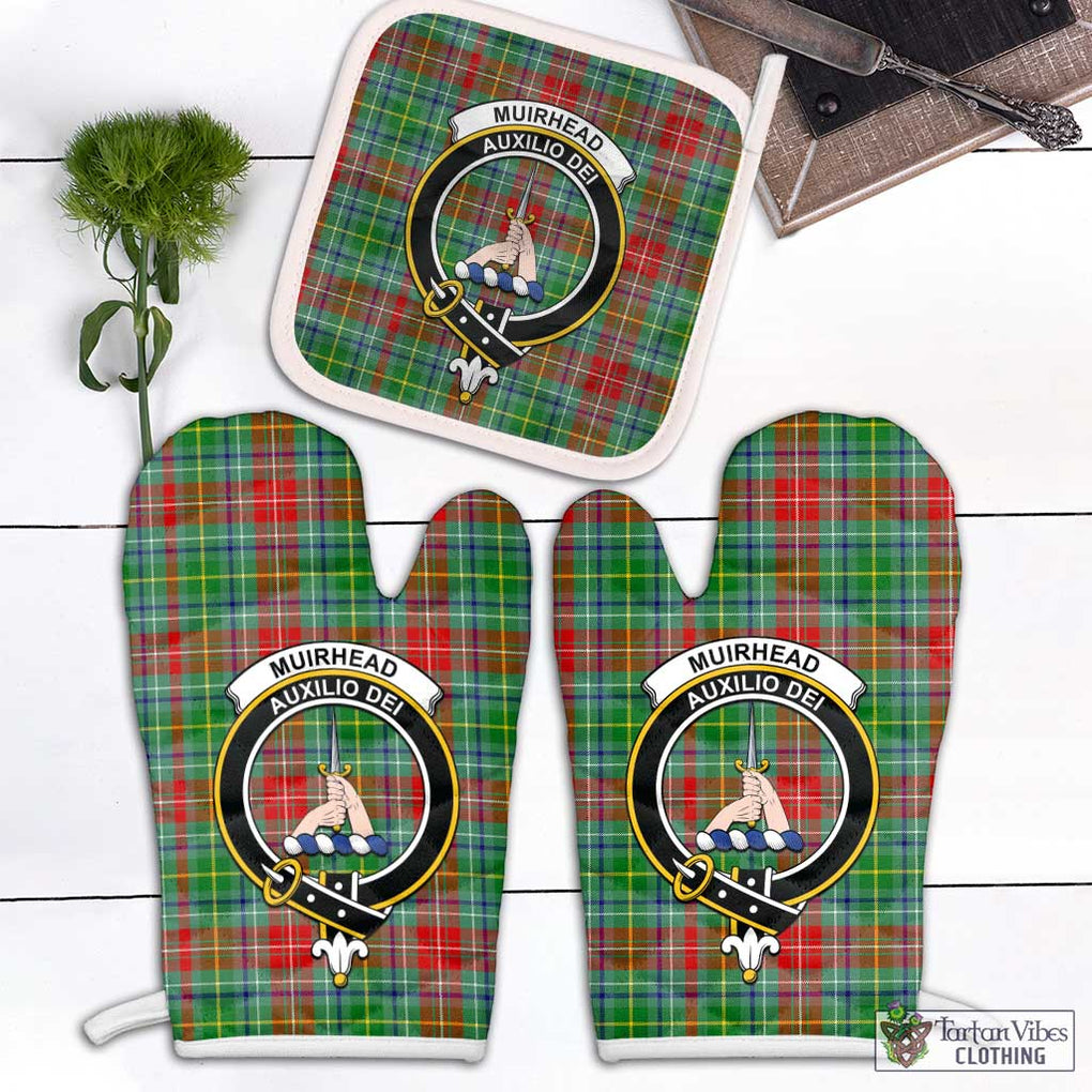 Muirhead Tartan Combo Oven Mitt & Pot-Holder with Family Crest White - Tartan Vibes Clothing