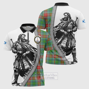Muirhead Tartan Clan Crest Zipper Polo Shirt with Highlander Warrior Celtic Style Unisex - Tartan Vibes Clothing