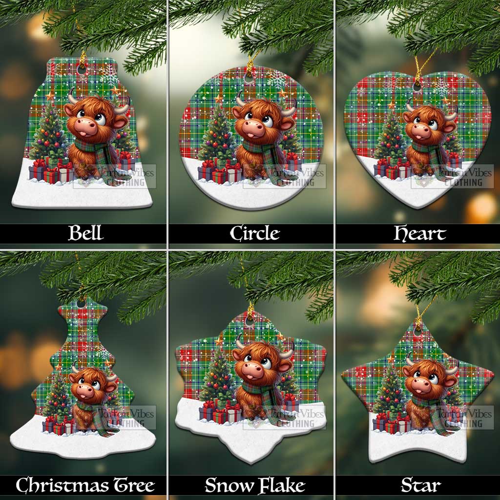 Muirhead Tartan Christmas Ceramic Ornament with Adorable Highland Coo Ceramic - Tartan Vibes Clothing