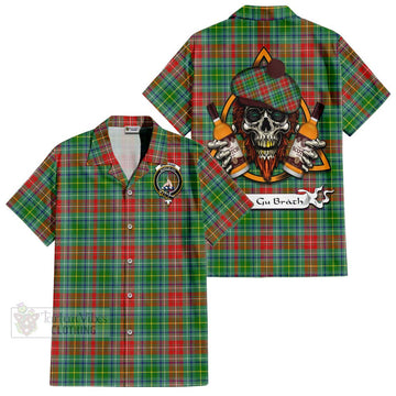 Muirhead Tartan Hawaiian Shirt with Family Crest and Bearded Skull Holding Bottles of Whiskey Kid - Tartan Vibes Clothing
