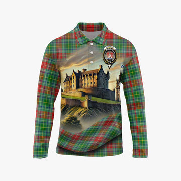 Muirhead Tartan Family Crest Long Sleeve Polo Shirt with Scottish Ancient Castle Style Unisex - Tartan Vibes Clothing