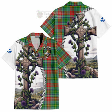 Muirhead Tartan Hawaiian Shirt with Family Crest and St. Andrew's Cross Accented by Thistle Vines Kid - Tartan Vibes Clothing