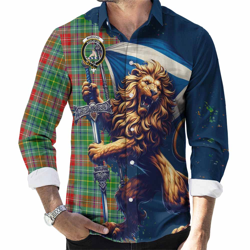 Muirhead Tartan Family Crest Long Sleeve Button Shirt with Scottish Majestic Lion Men's Shirt S - Tartan Vibes Clothing