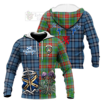 Muirhead Tartan Knitted Hoodie Happy St. Andrew's Day Half Tartan Style Unisex Knitted Pullover Hoodie - Tartan Vibes Clothing