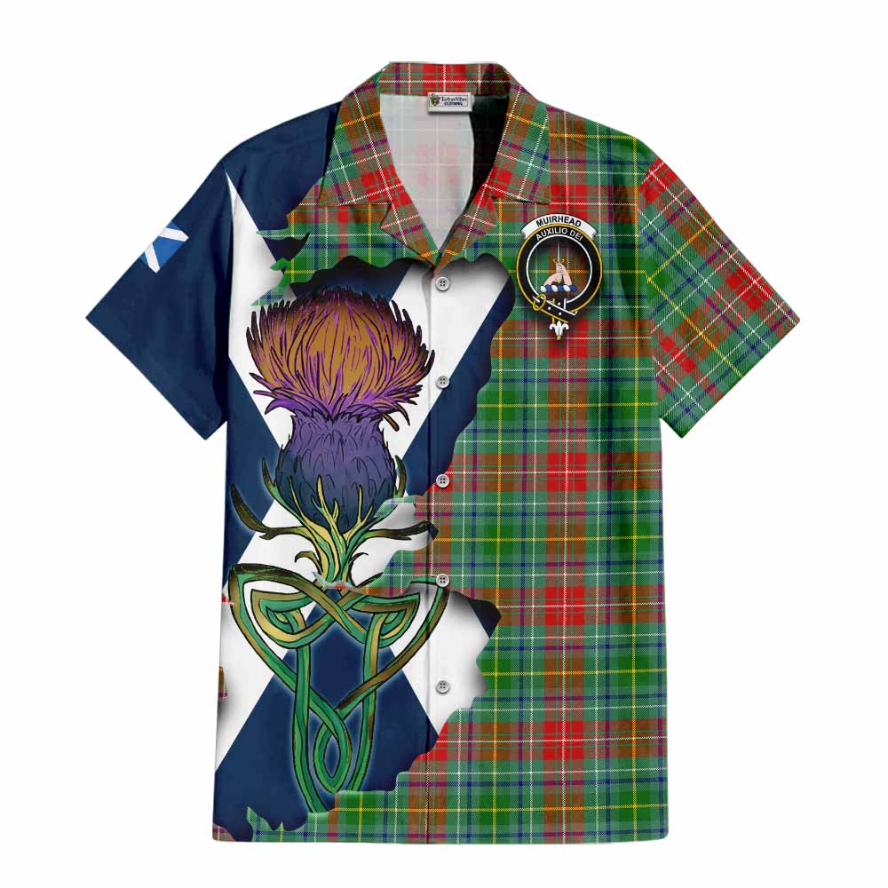 Tartan Vibes Clothing Muirhead Tartan Family Crest Short Sleeve Button Shirt Scottish Thistle Celtic Inspired