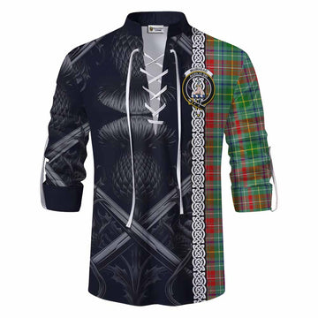 Muirhead Tartan Ghillie Kilt Shirt with Family Crest Cross Sword Thistle Celtic Vibes Men - Tartan Vibes Clothing