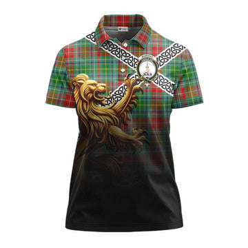 Muirhead Crest Tartan Women's Polo Shirt with Golden Lion Emblem Celtic Style Women - Tartan Vibes Clothing