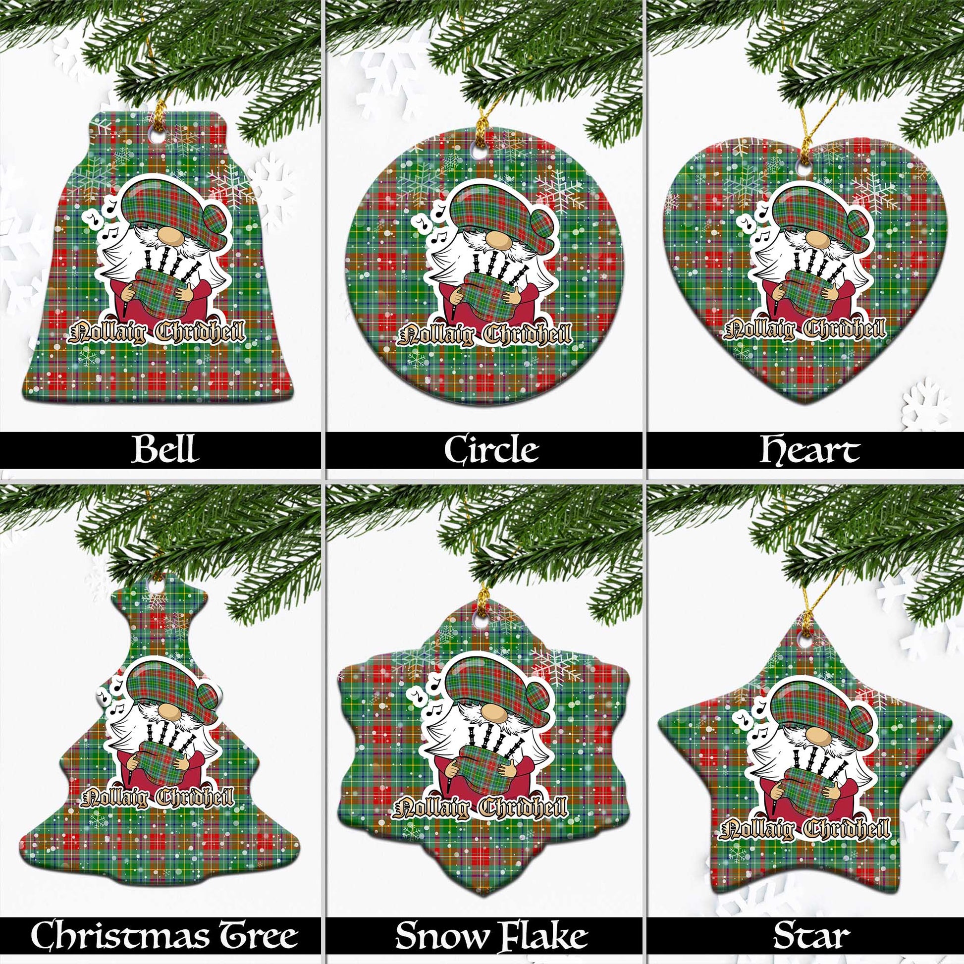 Muirhead Tartan Christmas Ceramic Ornaments with Scottish Gnome Playing Bagpipes Ceramic - Tartan Vibes Clothing