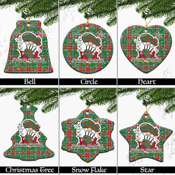 Muirhead Tartan Christmas Ceramic Ornaments with Scottish Gnome Playing Bagpipes Ceramic - Tartan Vibes Clothing