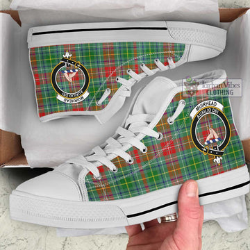 Muirhead Tartan High Top Shoes with Family Crest Kid High Top - White Sole - Tartan Vibes Clothing