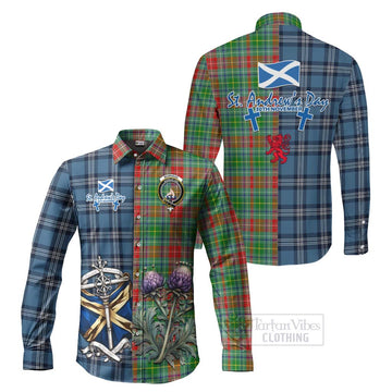 Muirhead Tartan Long Sleeve Button Shirt Happy St. Andrew's Day Half Tartan Style Men's Shirt S - Tartan Vibes Clothing