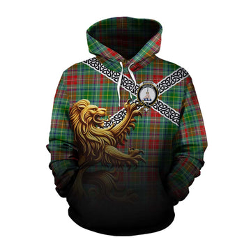 Muirhead Crest Tartan Cotton Hoodie with Golden Lion Emblem Celtic Style Pullover Hoodie XS - Tartan Vibes Clothing