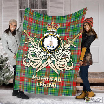 Muirhead Tartan Blanket with Clan Crest and the Golden Sword of Courageous Legacy X-Large 59 x 79 inches 150 x 200 cm - Tartan Vibes Clothing
