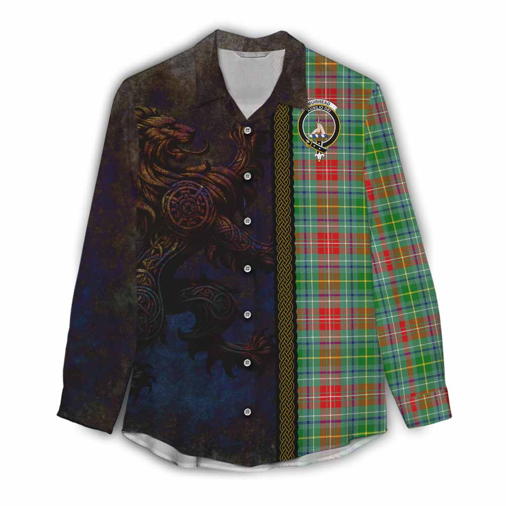 Tartan Vibes Clothing Muirhead Tartan Family Crest Women's Casual Shirt Alba Gu Brath Be Brave Lion Ancient Style