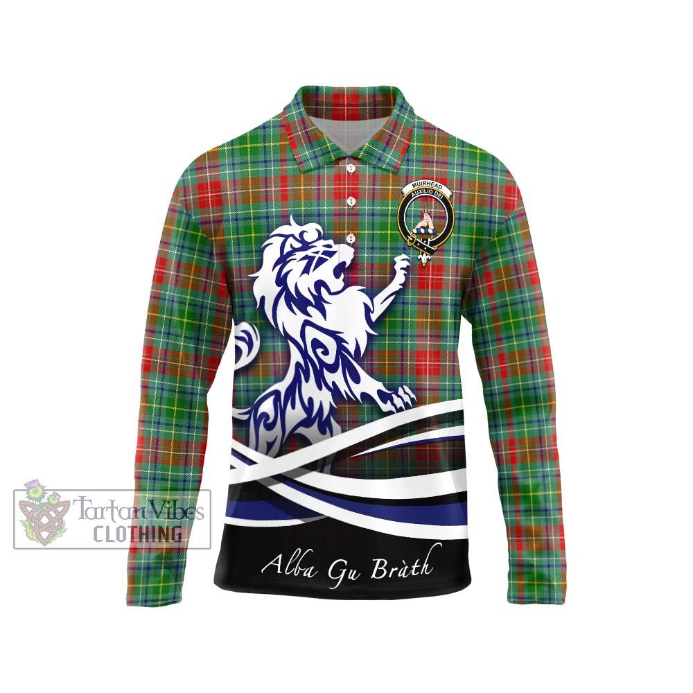 Muirhead Tartan Long Sleeve Polo Shirt with Alba Gu Brath Regal Lion Emblem Unisex - Tartan Vibes Clothing