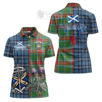 Muirhead Tartan Women's Polo Shirt Happy St. Andrew's Day Half Tartan Style Women - Tartan Vibes Clothing